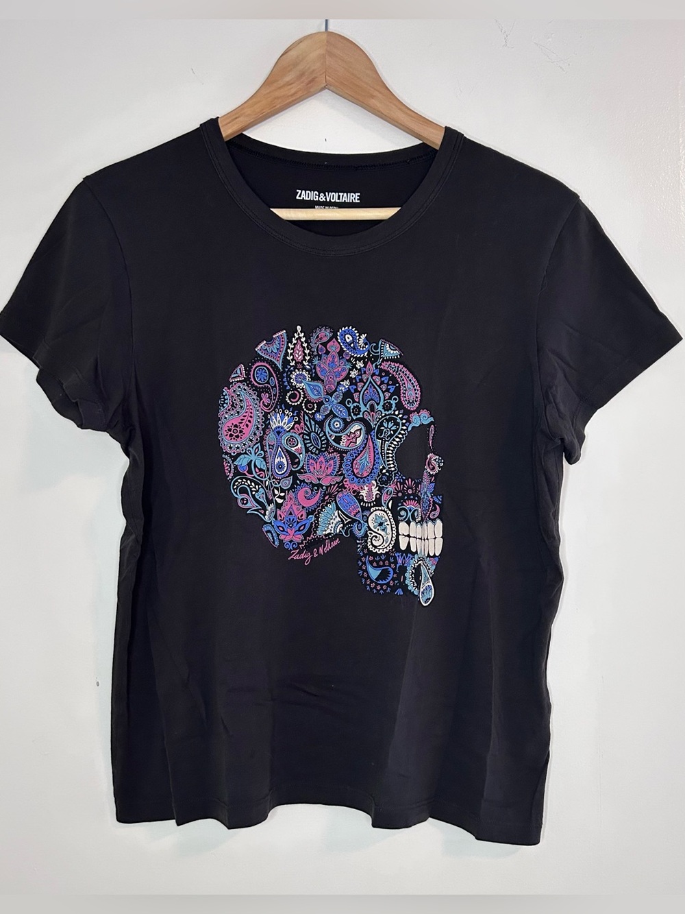 Zadig & Voltaire Black Skull Paisley Graphic Tee Size Small EUC